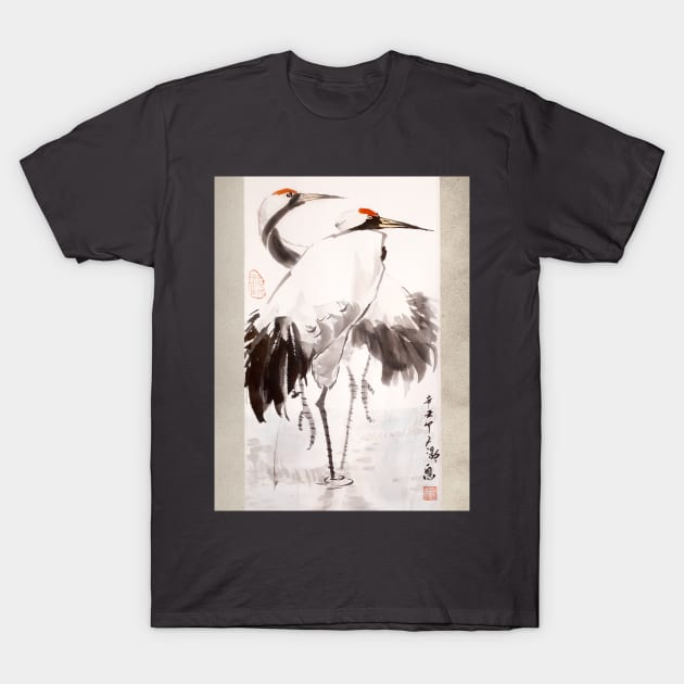 Two Crane in the Water T-Shirt by Huluhua